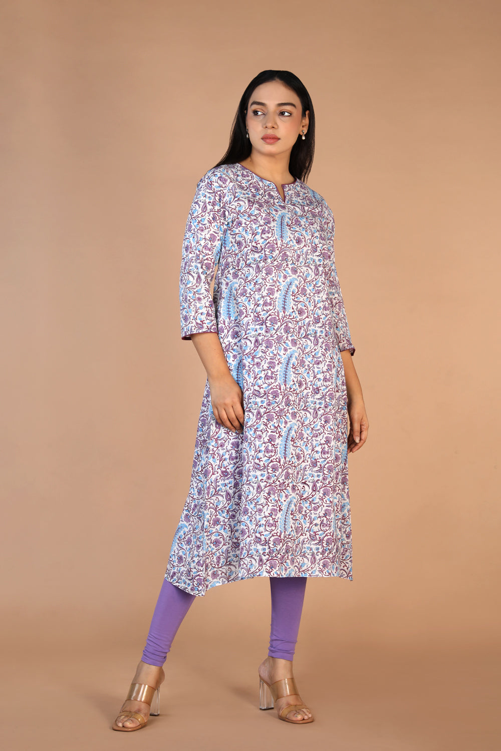 Image of Offwhite Floral hand block printed pure cotton Kurti